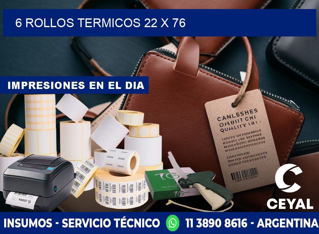 6 ROLLOS TERMICOS 22 x 76