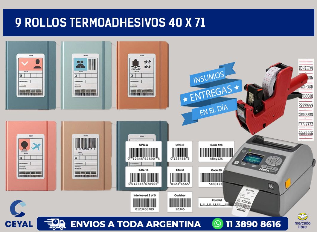 9 ROLLOS TERMOADHESIVOS 40 x 71