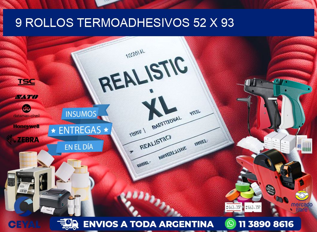 9 ROLLOS TERMOADHESIVOS 52 x 93