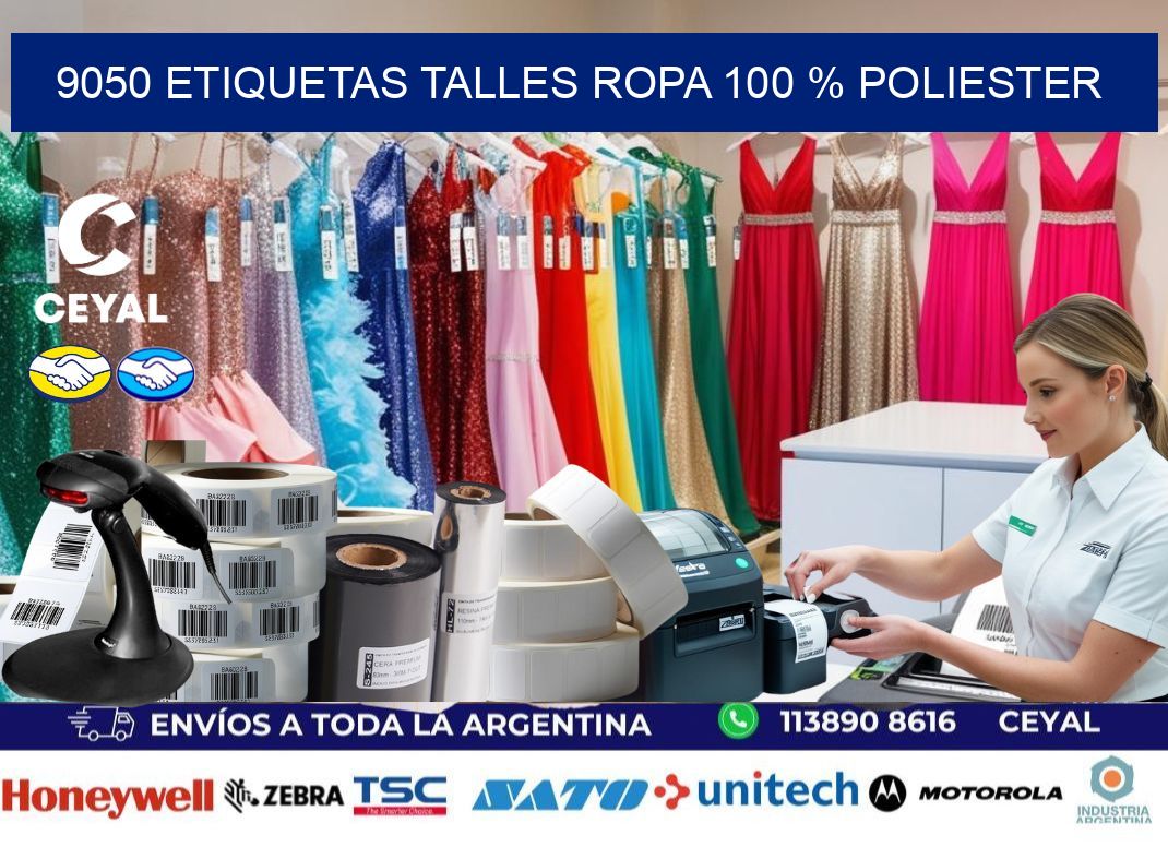 9050 ETIQUETAS TALLES ROPA 100 % POLIESTER