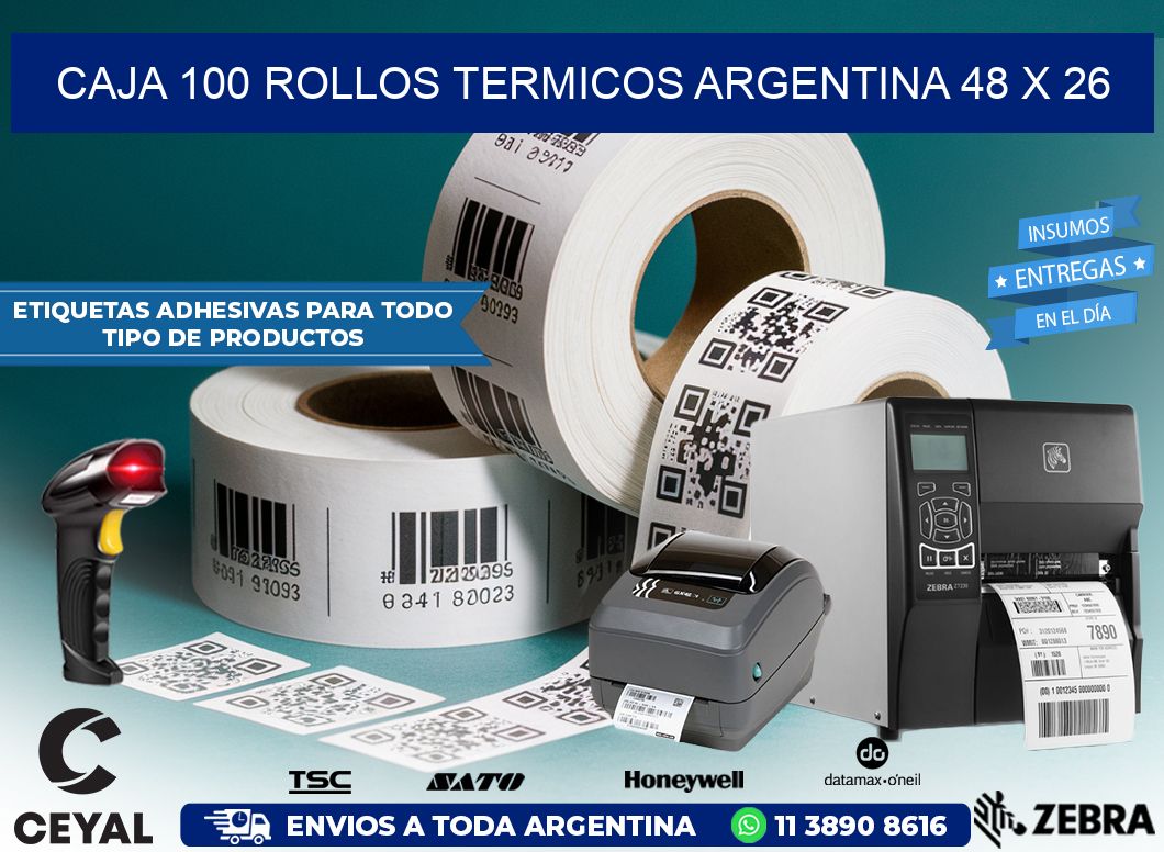 CAJA 100 ROLLOS TERMICOS ARGENTINA 48 x 26