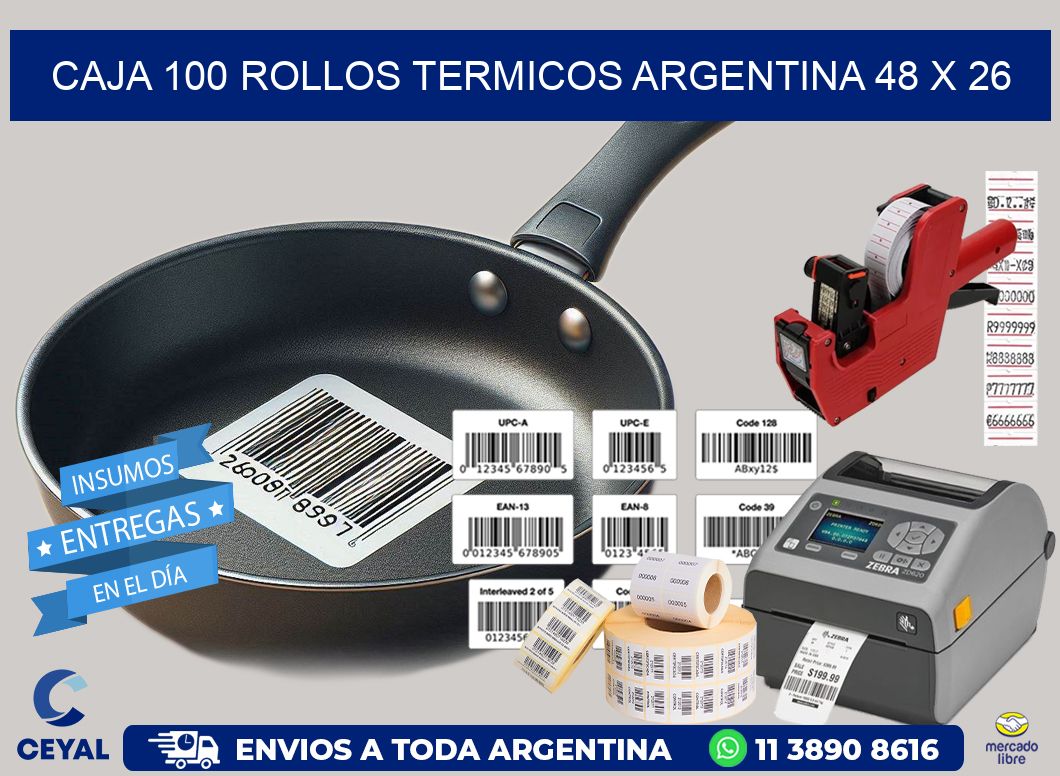 CAJA 100 ROLLOS TERMICOS ARGENTINA 48 x 26