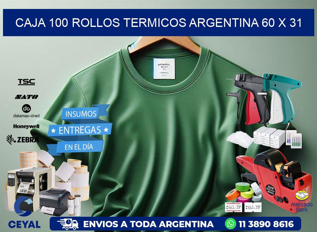 CAJA 100 ROLLOS TERMICOS ARGENTINA 60 x 31