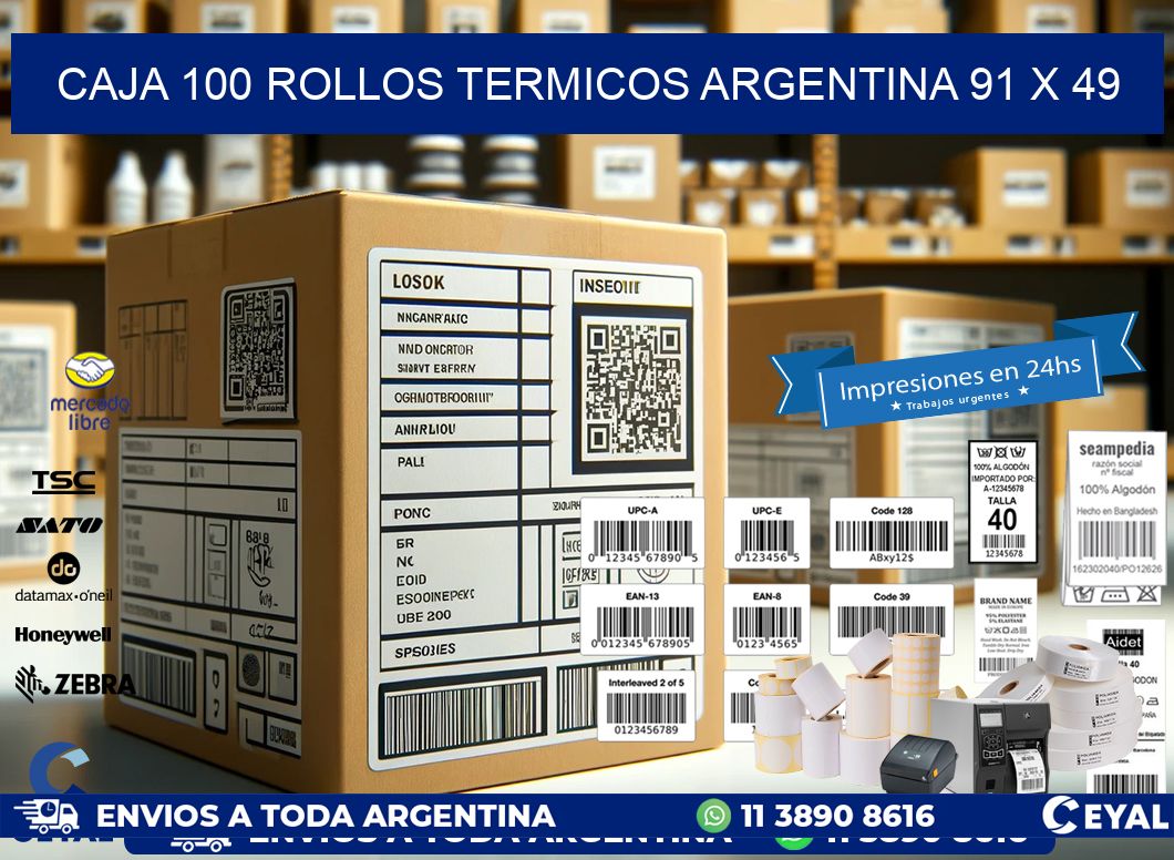 CAJA 100 ROLLOS TERMICOS ARGENTINA 91 x 49