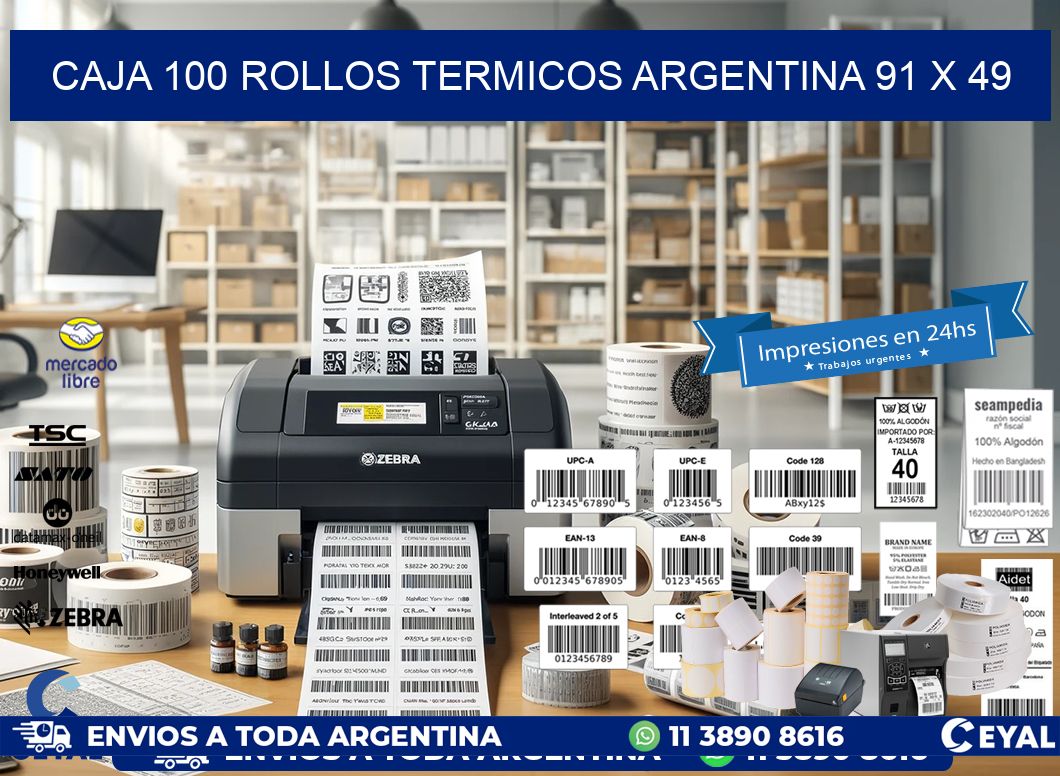 CAJA 100 ROLLOS TERMICOS ARGENTINA 91 x 49