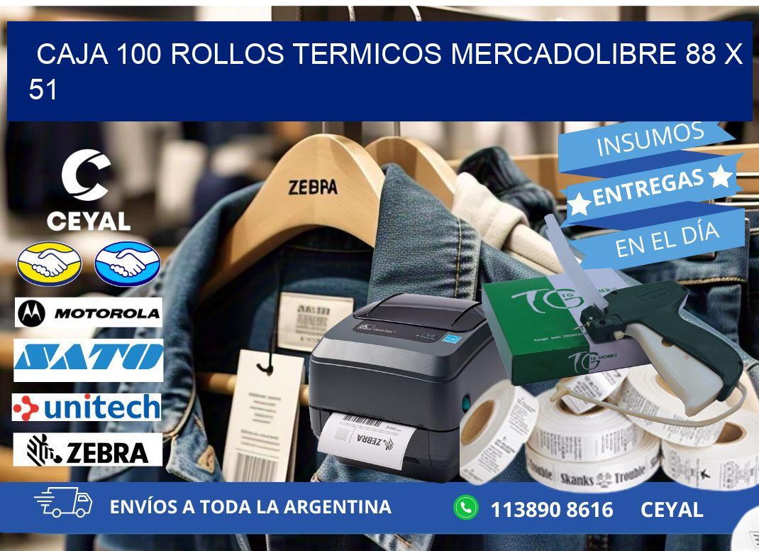 CAJA 100 ROLLOS TERMICOS MERCADOLIBRE 88 x 51