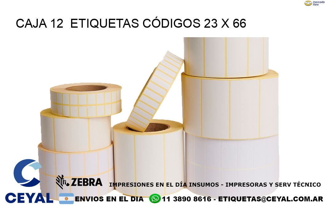 CAJA 12  ETIQUETAS CÓDIGOS 23 x 66