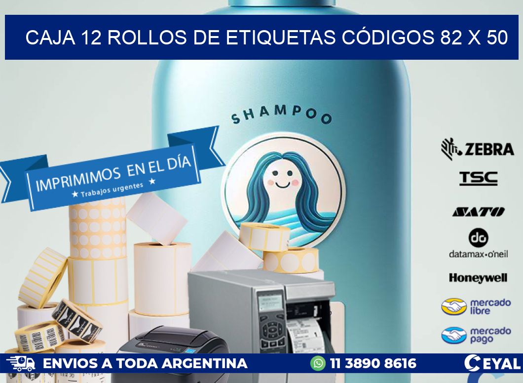 CAJA 12 ROLLOS DE ETIQUETAS CÓDIGOS 82 x 50