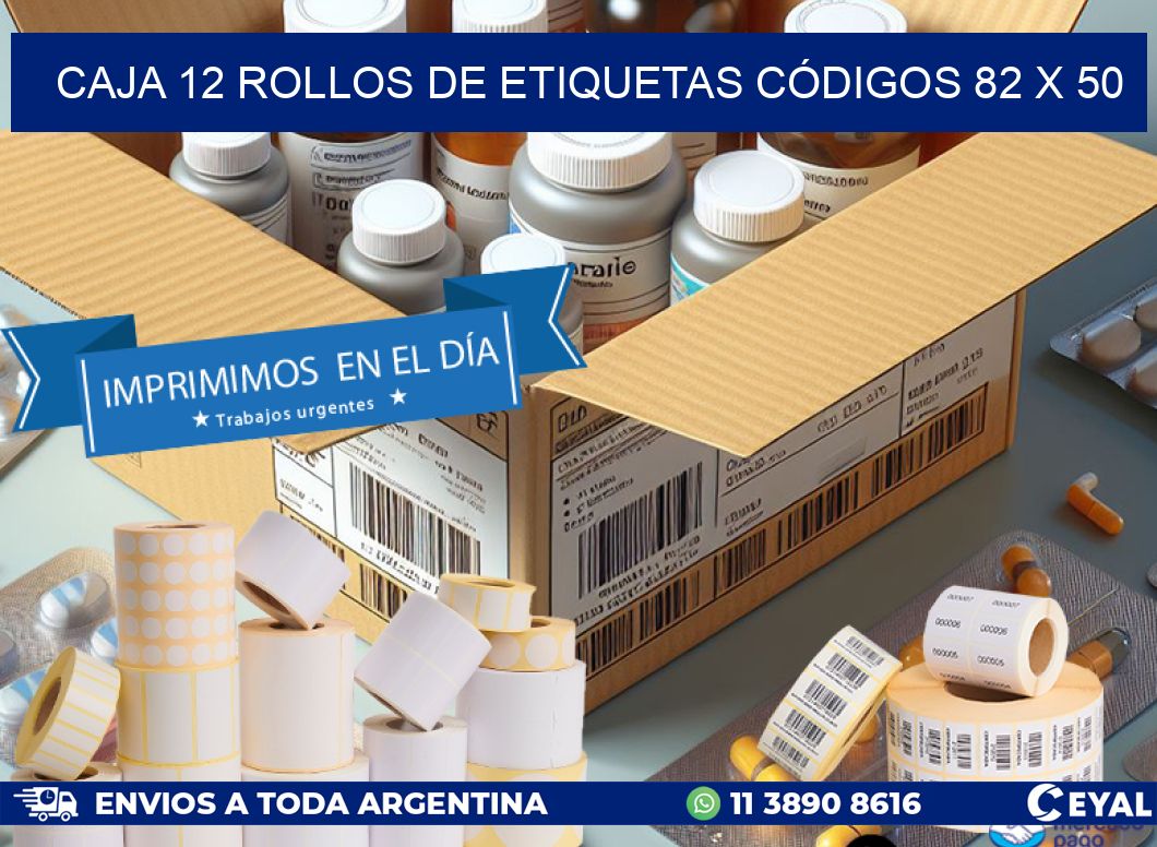 CAJA 12 ROLLOS DE ETIQUETAS CÓDIGOS 82 x 50