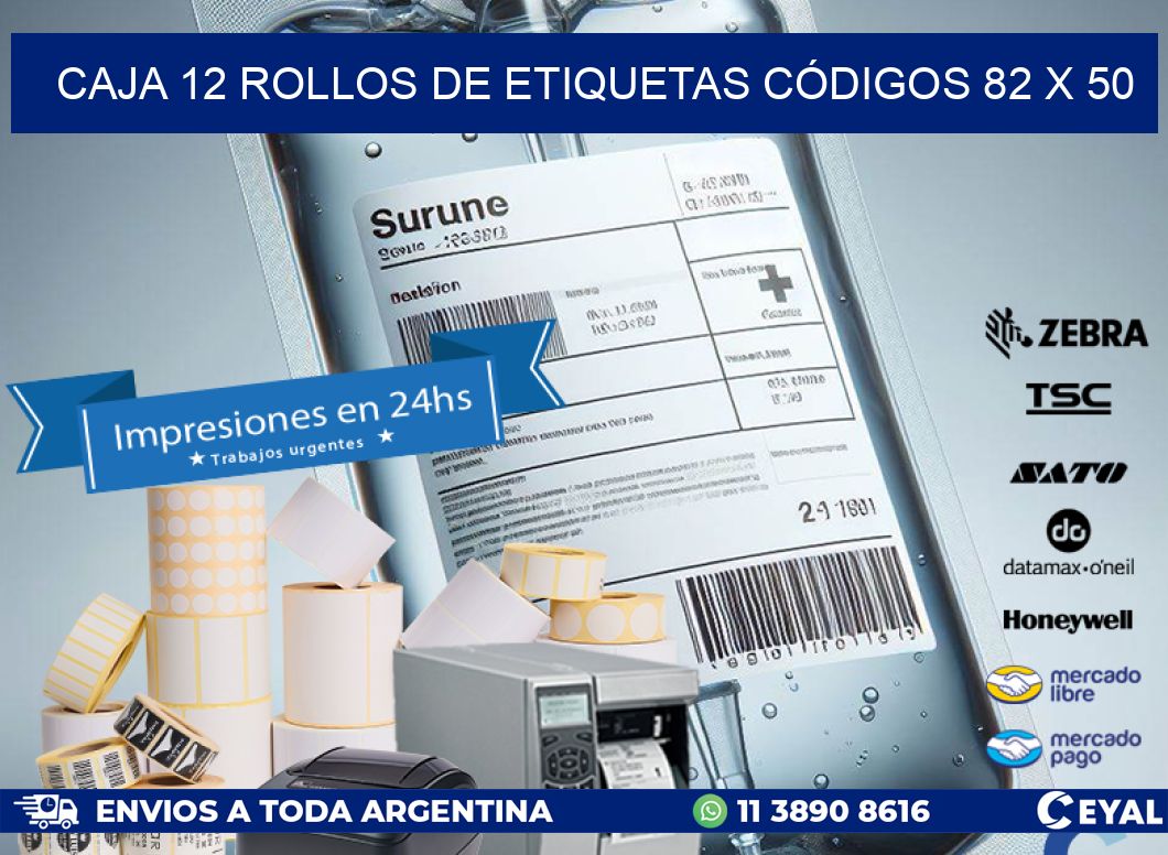 CAJA 12 ROLLOS DE ETIQUETAS CÓDIGOS 82 x 50