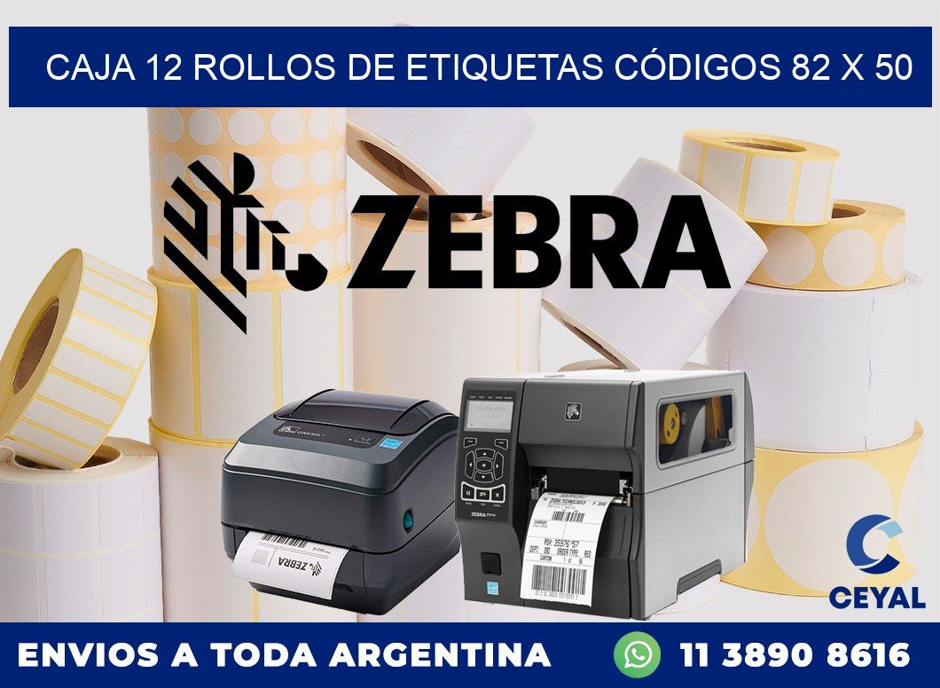 CAJA 12 ROLLOS DE ETIQUETAS CÓDIGOS 82 x 50