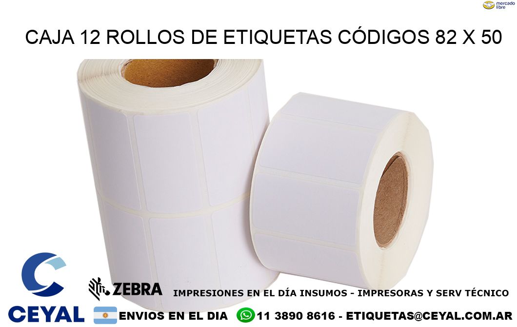 CAJA 12 ROLLOS DE ETIQUETAS CÓDIGOS 82 x 50