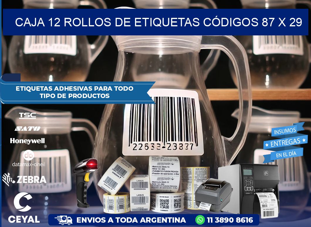 CAJA 12 ROLLOS DE ETIQUETAS CÓDIGOS 87 x 29