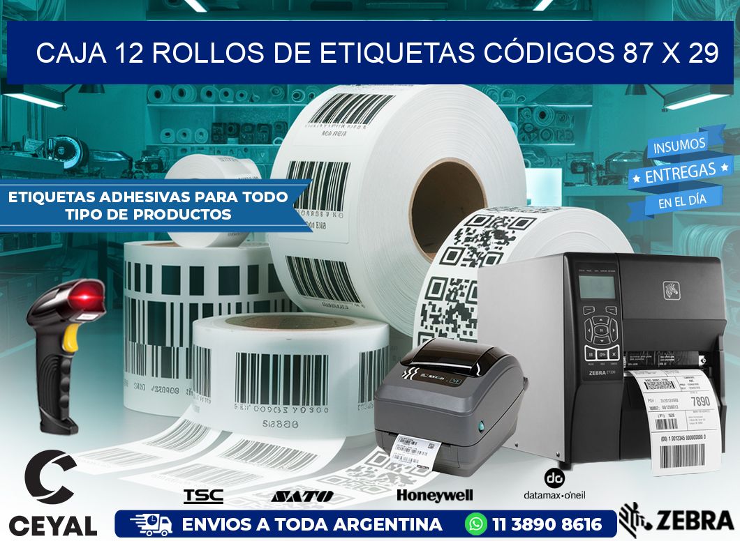 CAJA 12 ROLLOS DE ETIQUETAS CÓDIGOS 87 x 29
