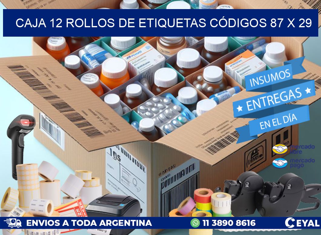 CAJA 12 ROLLOS DE ETIQUETAS CÓDIGOS 87 x 29