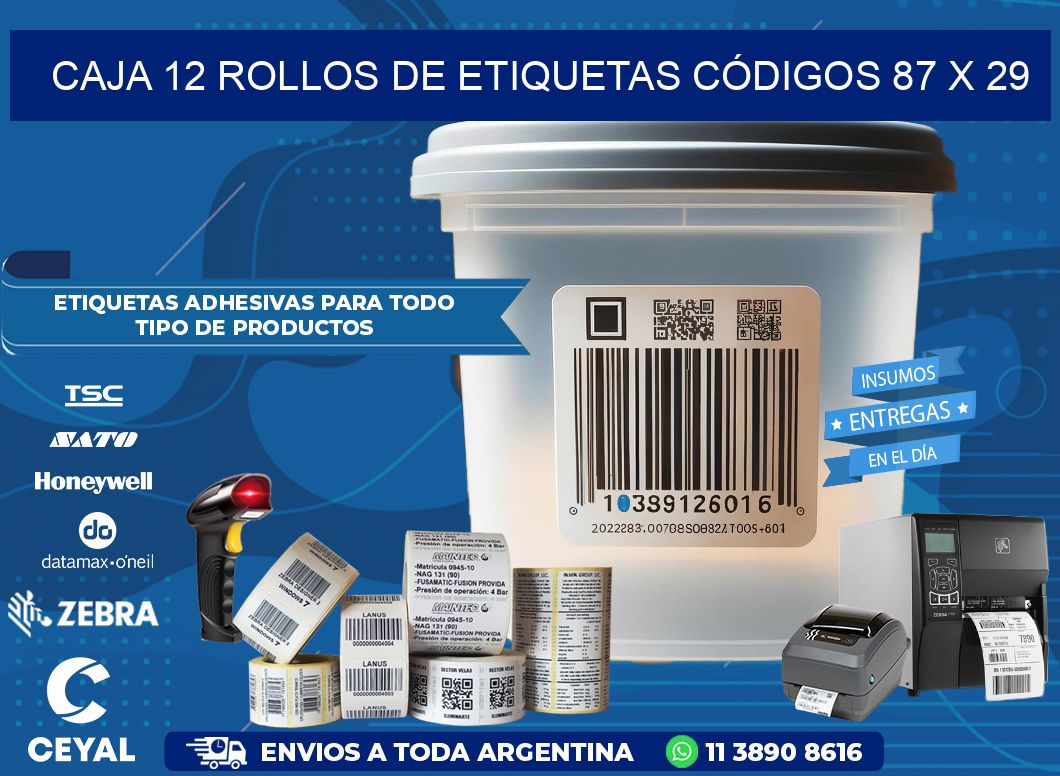CAJA 12 ROLLOS DE ETIQUETAS CÓDIGOS 87 x 29