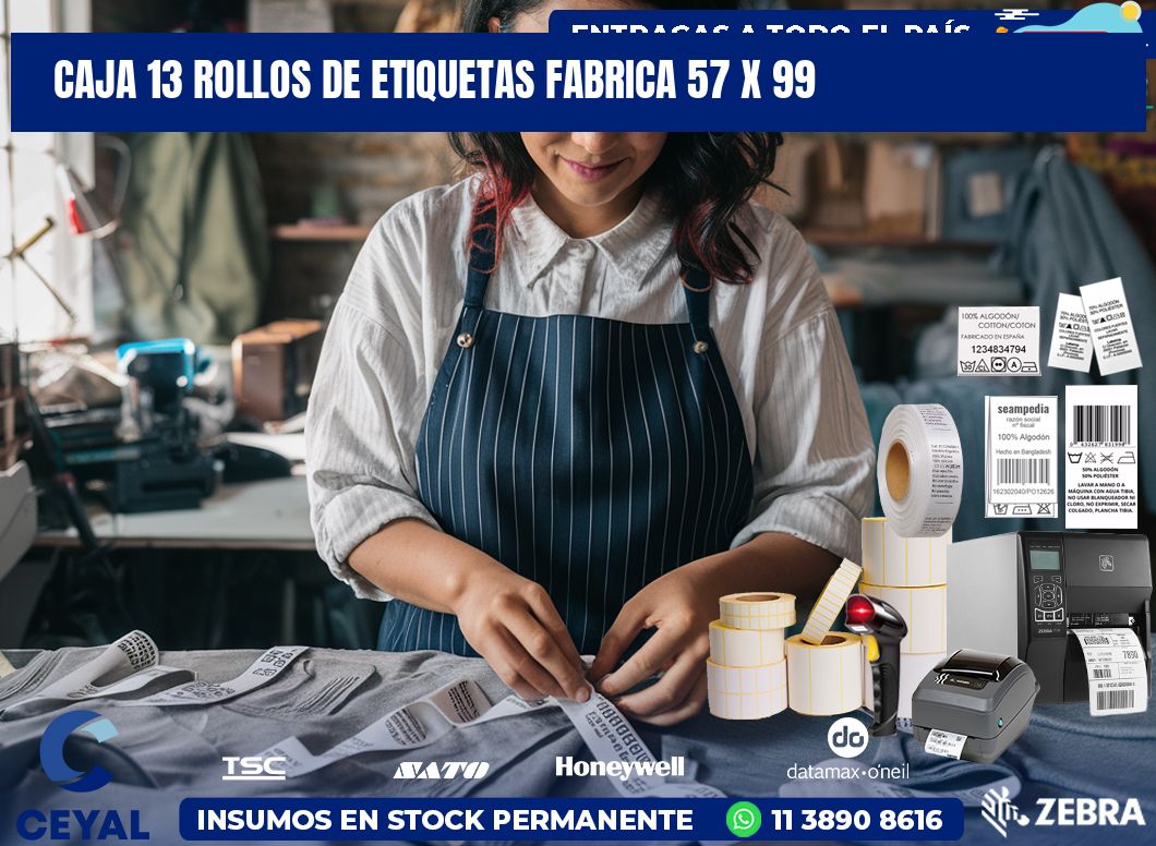 CAJA 13 ROLLOS DE ETIQUETAS FABRICA 57 x 99