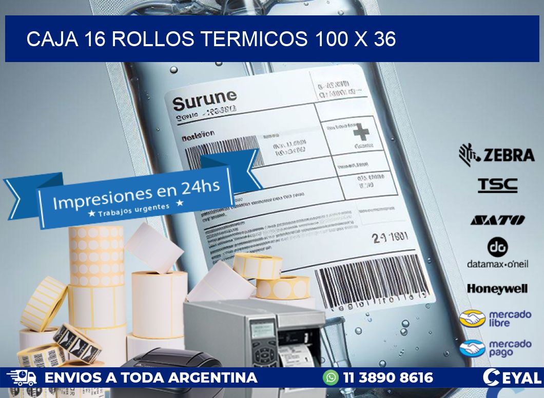 CAJA 16 ROLLOS TERMICOS 100 x 36