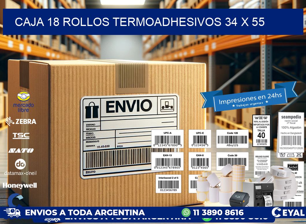 CAJA 18 ROLLOS TERMOADHESIVOS 34 x 55