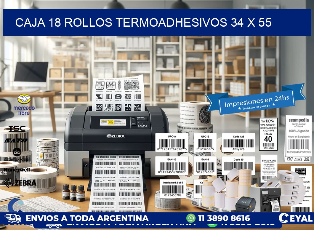 CAJA 18 ROLLOS TERMOADHESIVOS 34 x 55