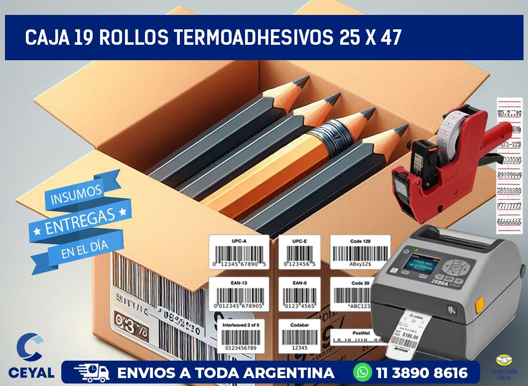 CAJA 19 ROLLOS TERMOADHESIVOS 25 x 47