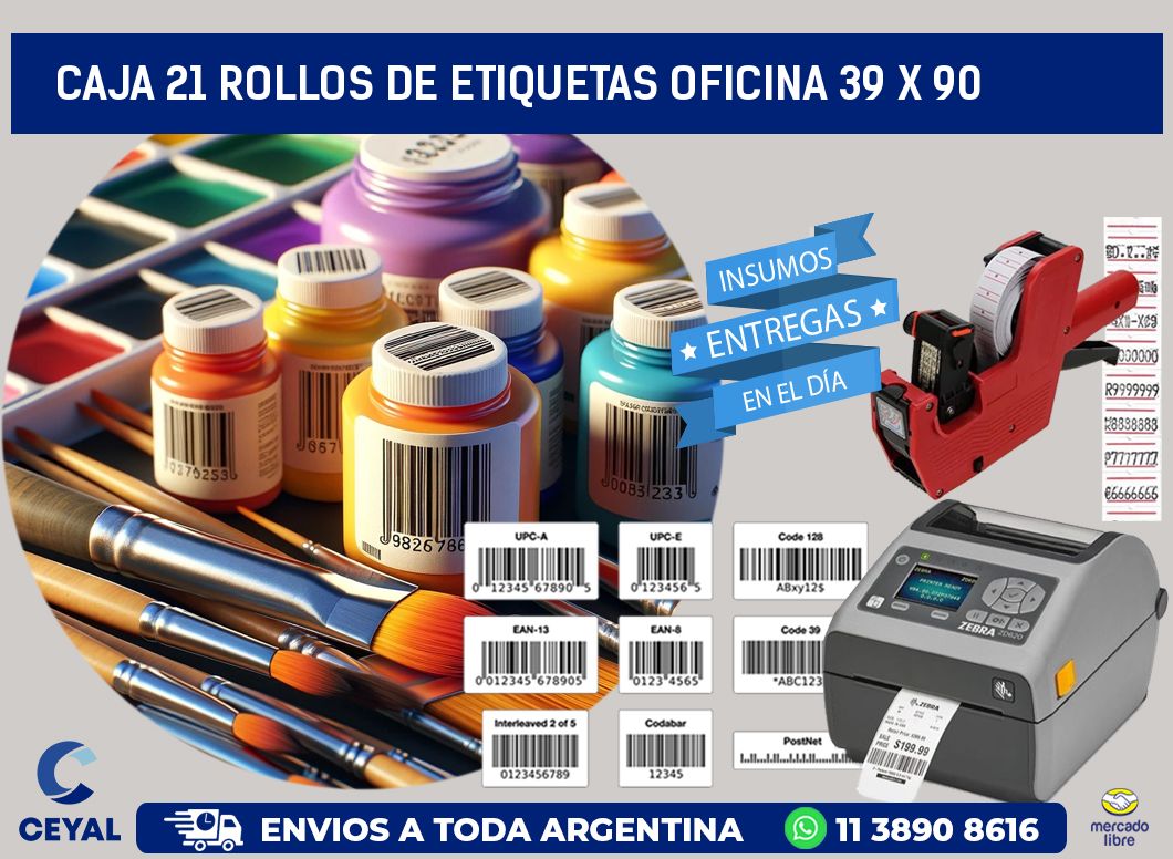 CAJA 21 ROLLOS DE ETIQUETAS OFICINA 39 x 90