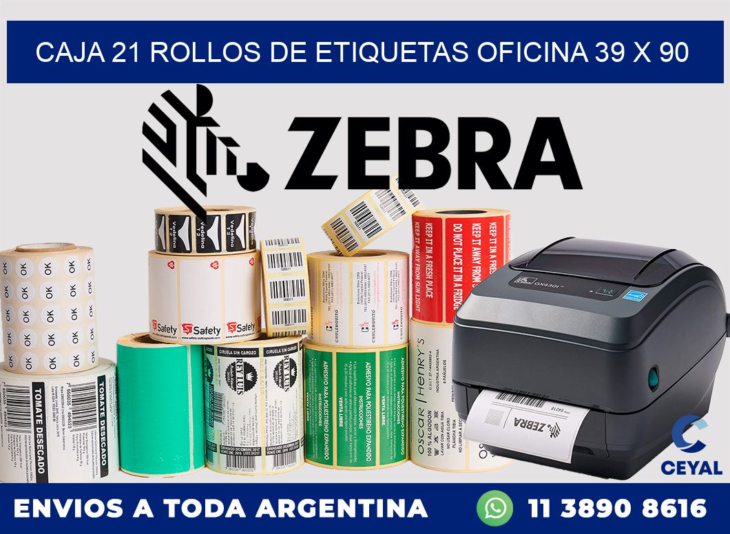 CAJA 21 ROLLOS DE ETIQUETAS OFICINA 39 x 90