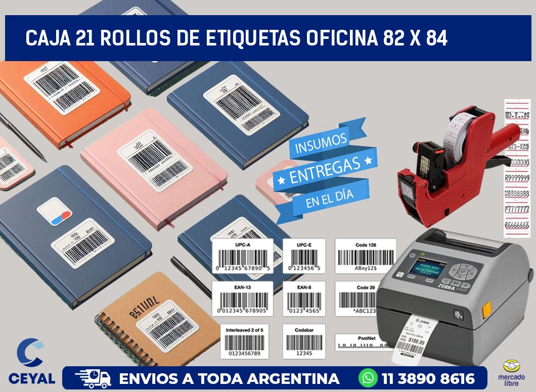 CAJA 21 ROLLOS DE ETIQUETAS OFICINA 82 x 84