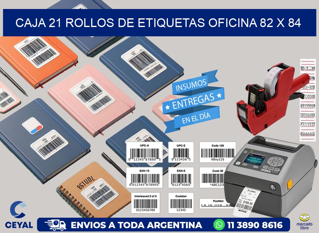 CAJA 21 ROLLOS DE ETIQUETAS OFICINA 82 x 84