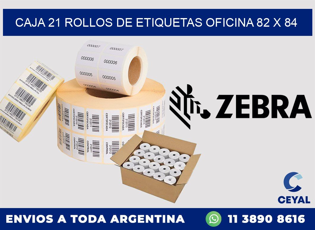 CAJA 21 ROLLOS DE ETIQUETAS OFICINA 82 x 84