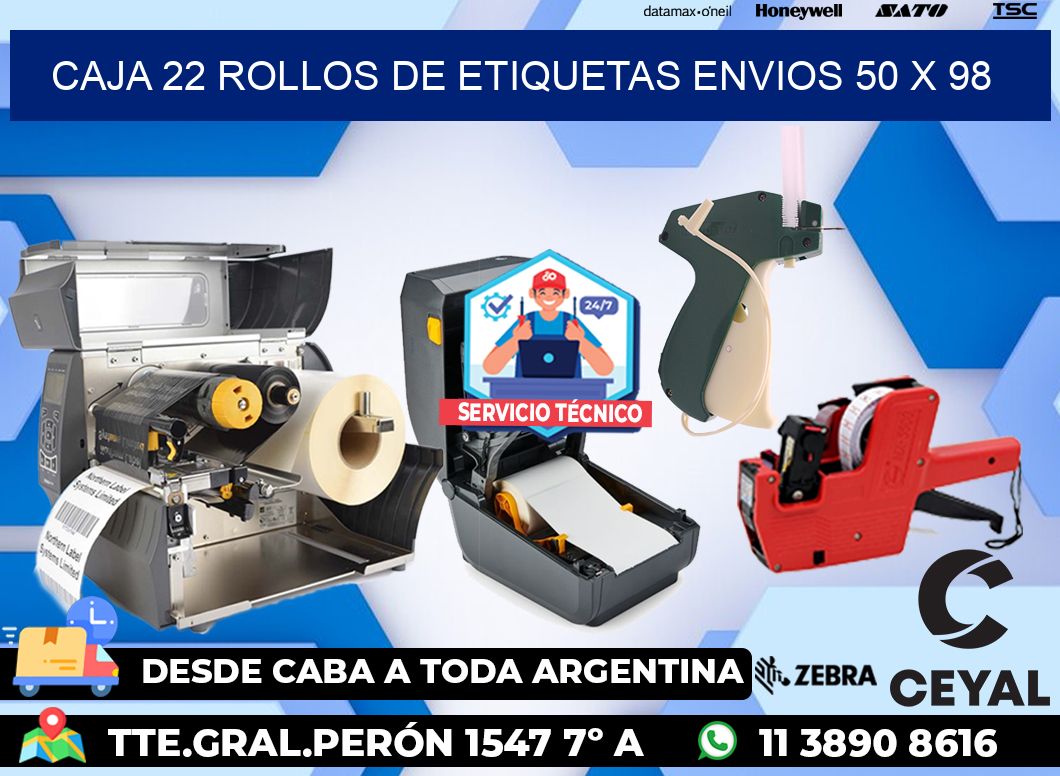 CAJA 22 ROLLOS DE ETIQUETAS ENVIOS 50 x 98