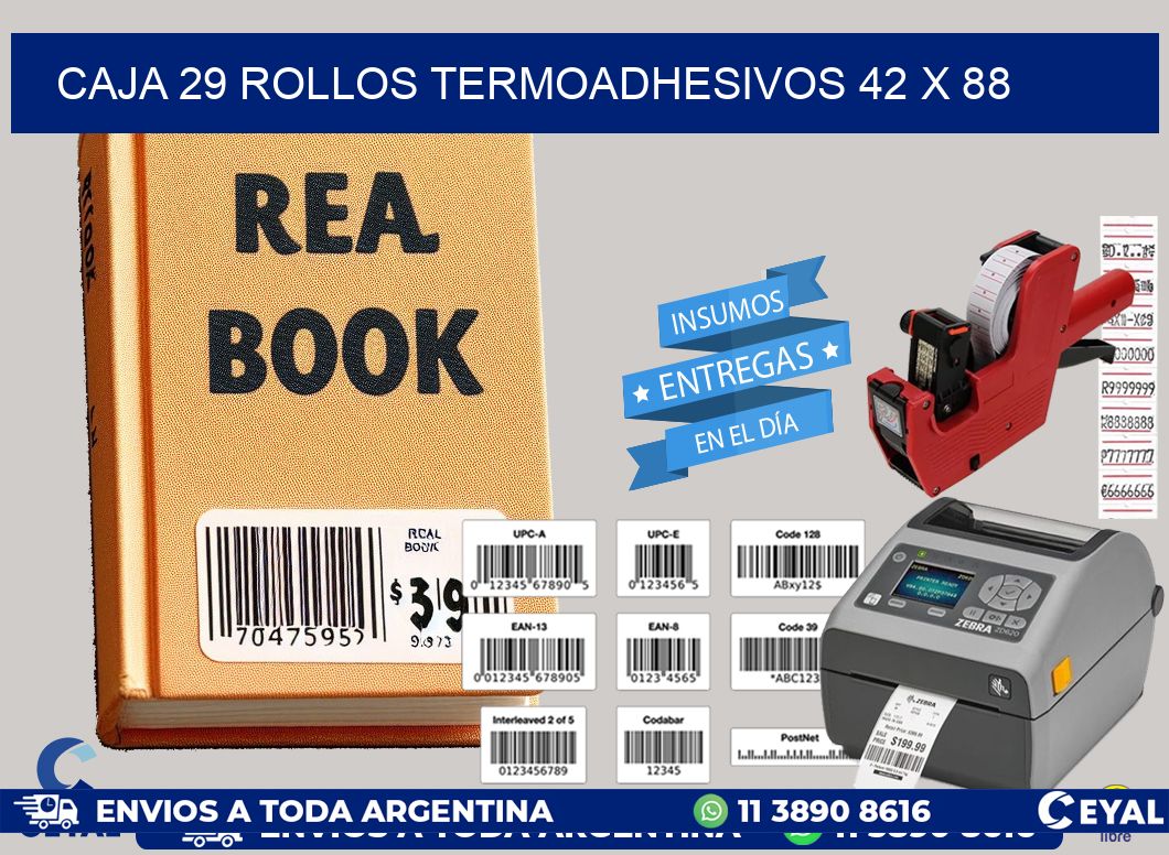 CAJA 29 ROLLOS TERMOADHESIVOS 42 x 88