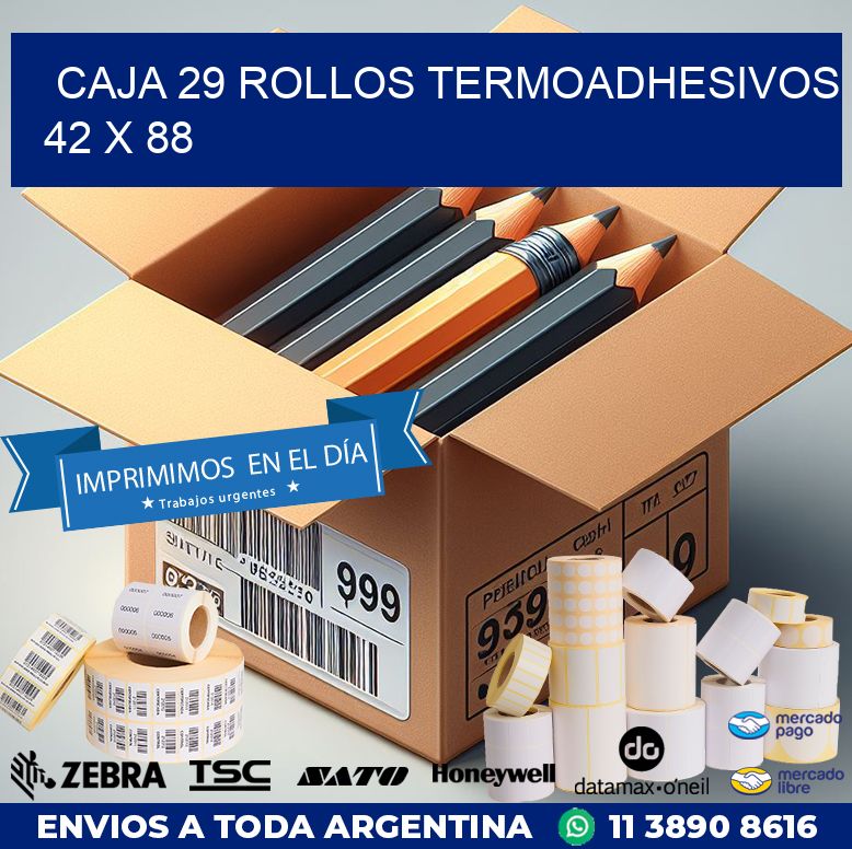 CAJA 29 ROLLOS TERMOADHESIVOS 42 x 88