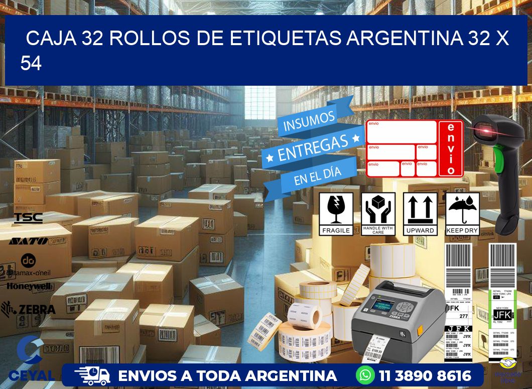 CAJA 32 ROLLOS DE ETIQUETAS ARGENTINA 32 x 54