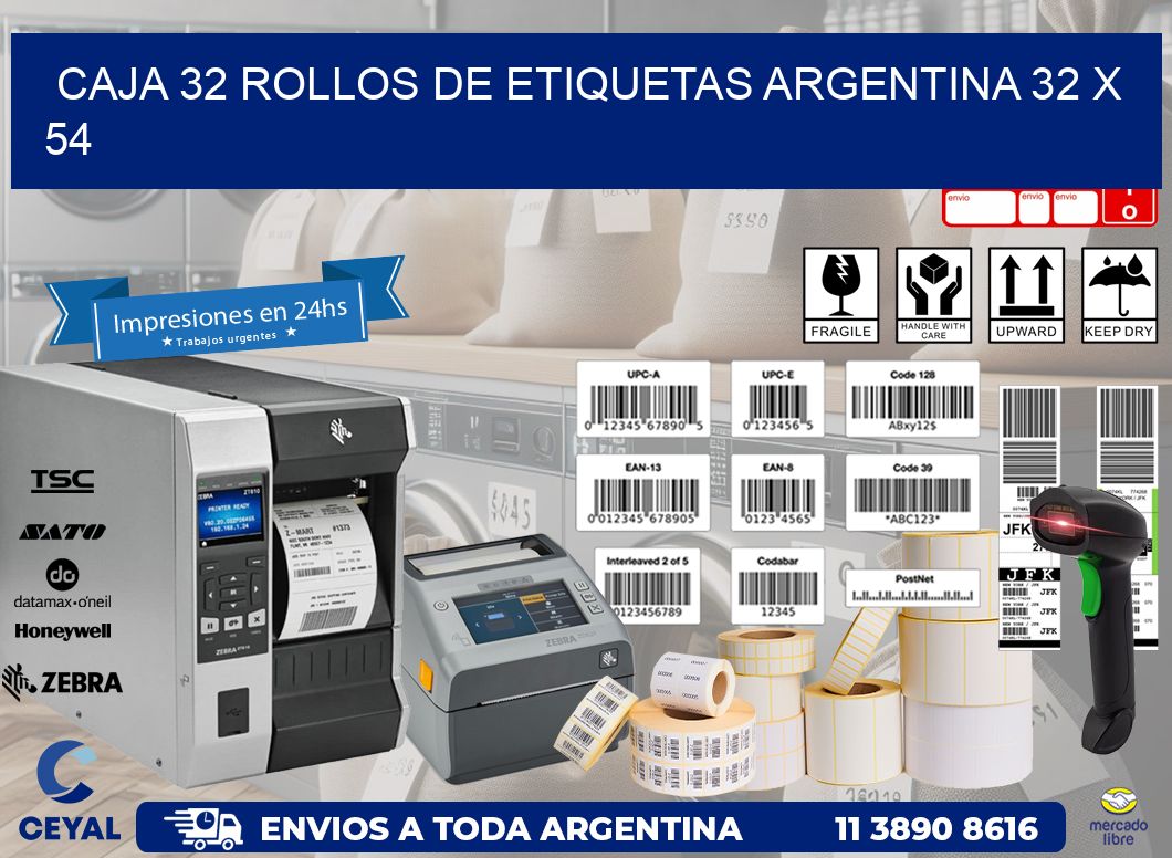 CAJA 32 ROLLOS DE ETIQUETAS ARGENTINA 32 x 54
