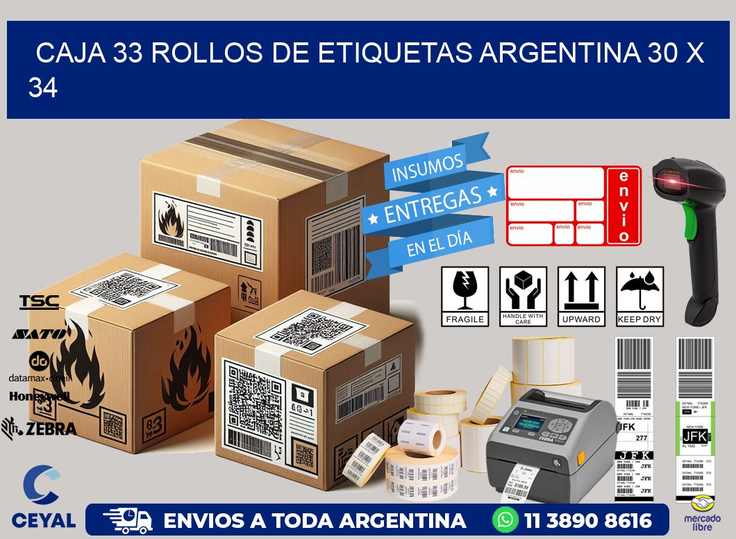 CAJA 33 ROLLOS DE ETIQUETAS ARGENTINA 30 x 34