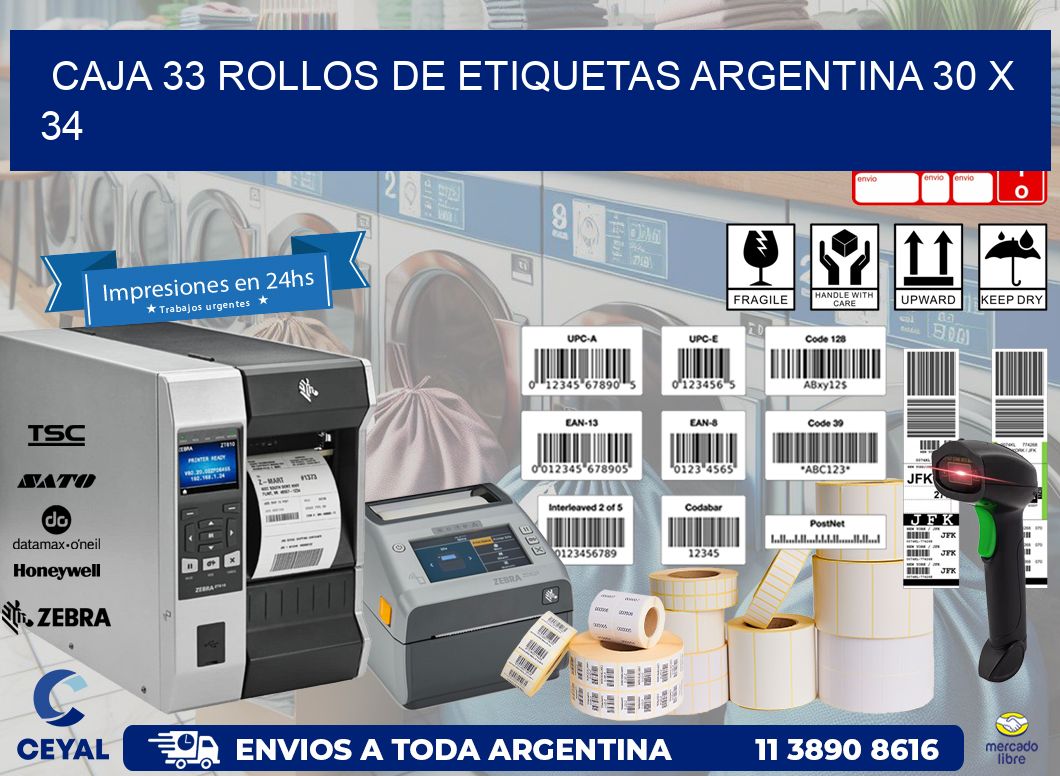 CAJA 33 ROLLOS DE ETIQUETAS ARGENTINA 30 x 34