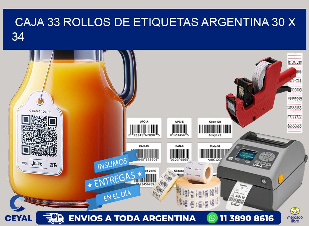 CAJA 33 ROLLOS DE ETIQUETAS ARGENTINA 30 x 34