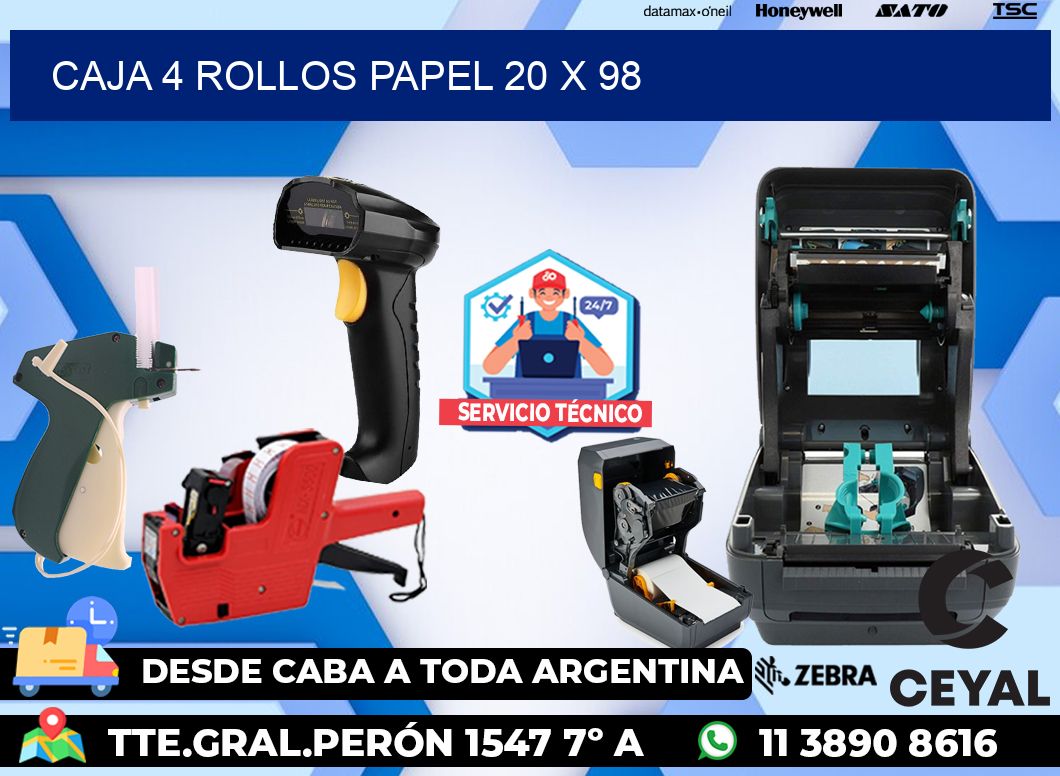 CAJA 4 ROLLOS PAPEL 20 x 98