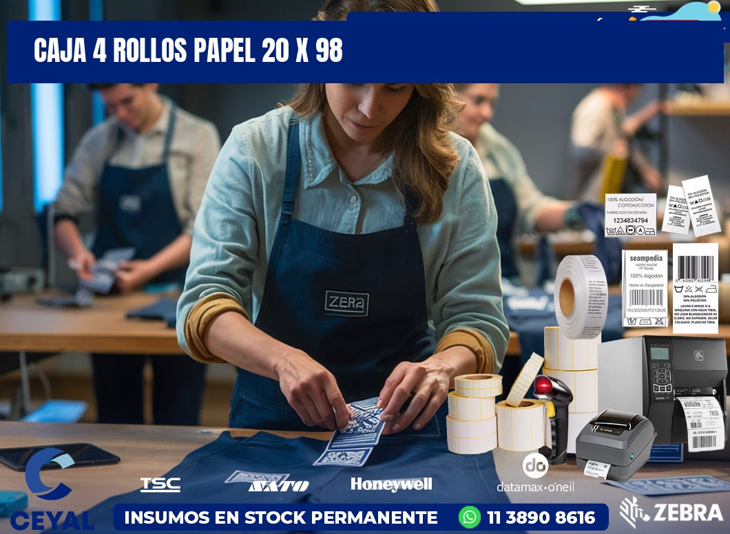 CAJA 4 ROLLOS PAPEL 20 x 98