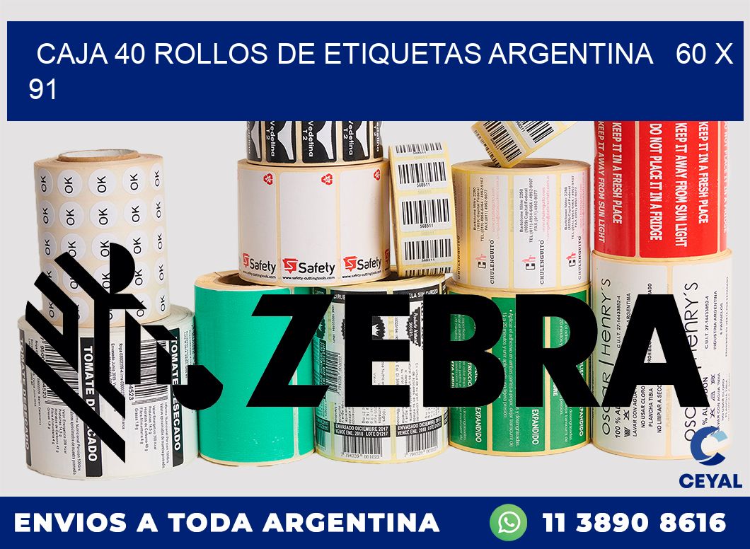 CAJA 40 ROLLOS DE ETIQUETAS ARGENTINA   60 x 91