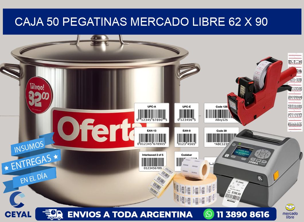 CAJA 50 PEGATINAS MERCADO LIBRE 62 x 90