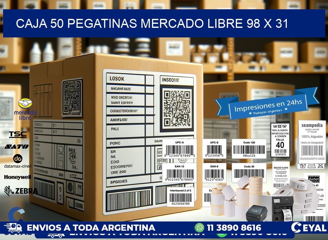 CAJA 50 PEGATINAS MERCADO LIBRE 98 x 31