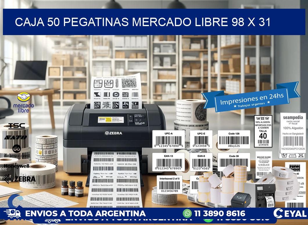CAJA 50 PEGATINAS MERCADO LIBRE 98 x 31