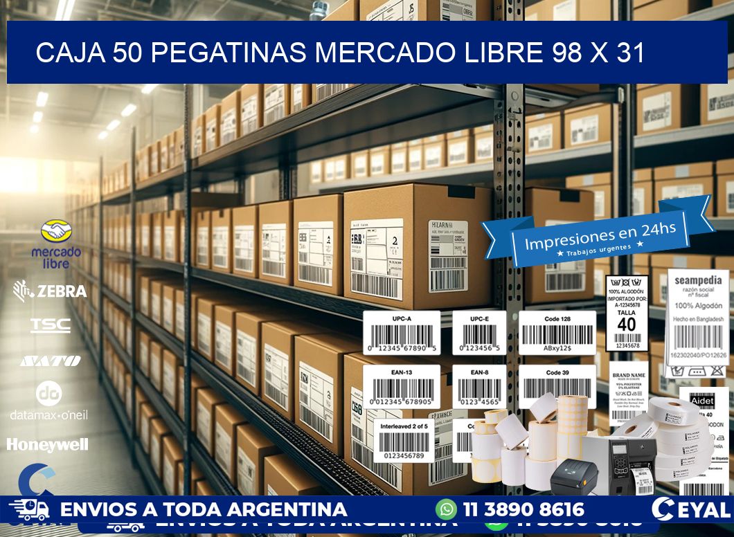 CAJA 50 PEGATINAS MERCADO LIBRE 98 x 31