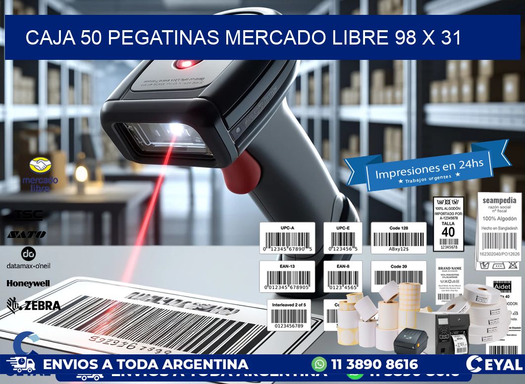 CAJA 50 PEGATINAS MERCADO LIBRE 98 x 31