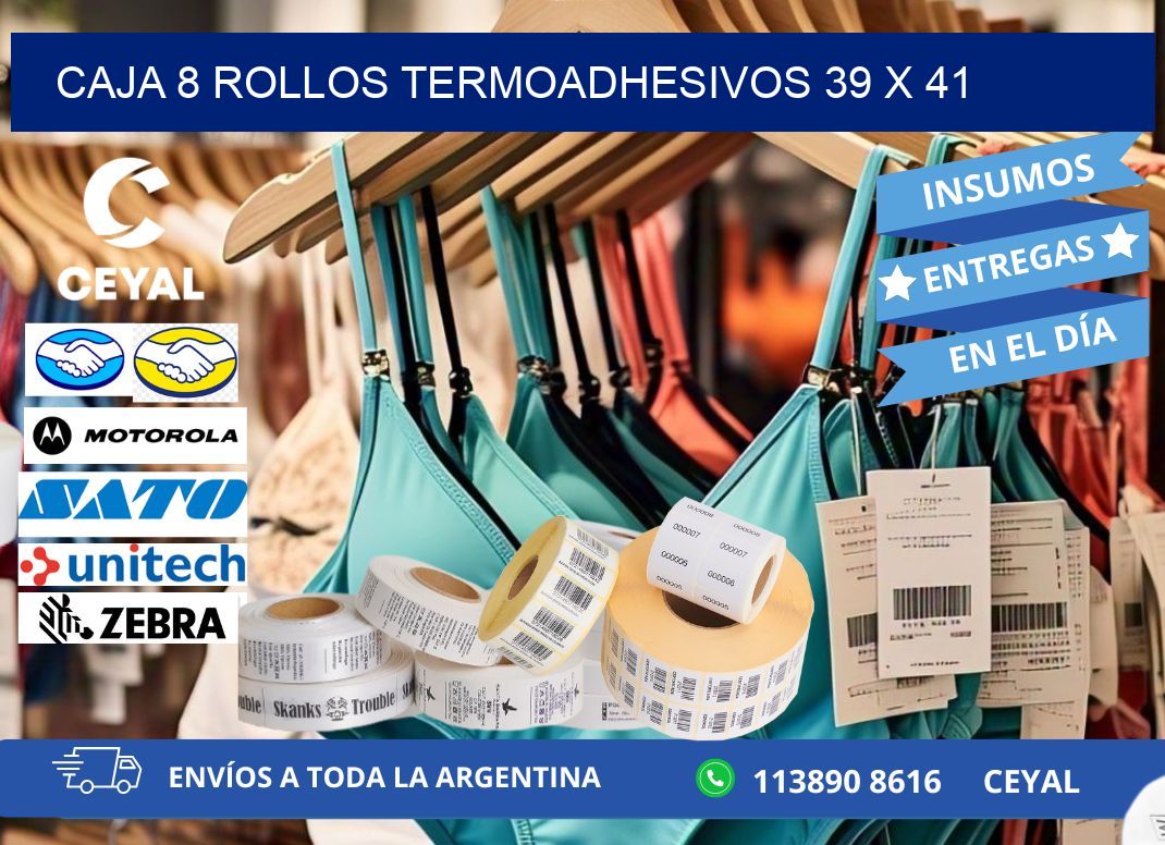 CAJA 8 ROLLOS TERMOADHESIVOS 39 x 41