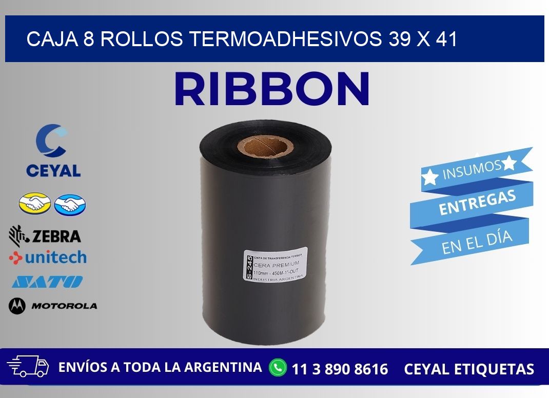 CAJA 8 ROLLOS TERMOADHESIVOS 39 x 41
