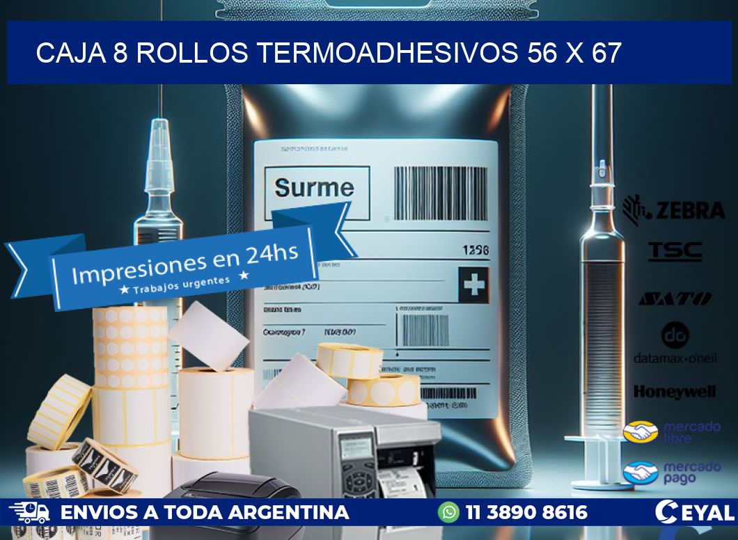 CAJA 8 ROLLOS TERMOADHESIVOS 56 x 67