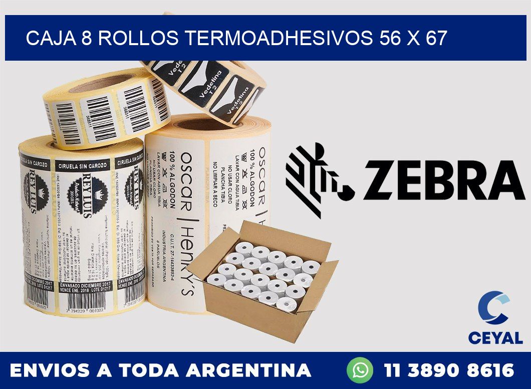 CAJA 8 ROLLOS TERMOADHESIVOS 56 x 67